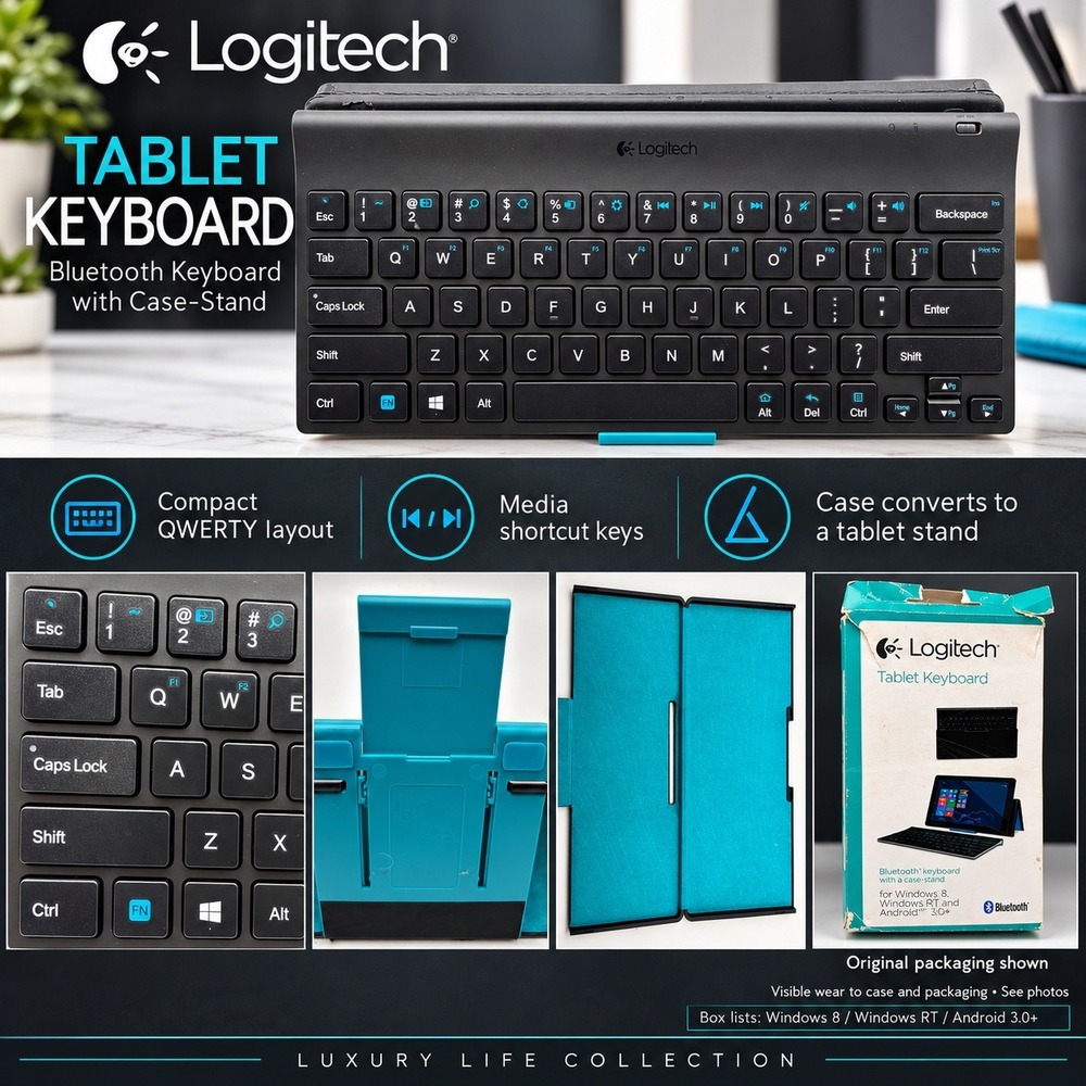 Logitech Bluetooth Keyboard for Android and Windows Tablet with Stand Case Black
